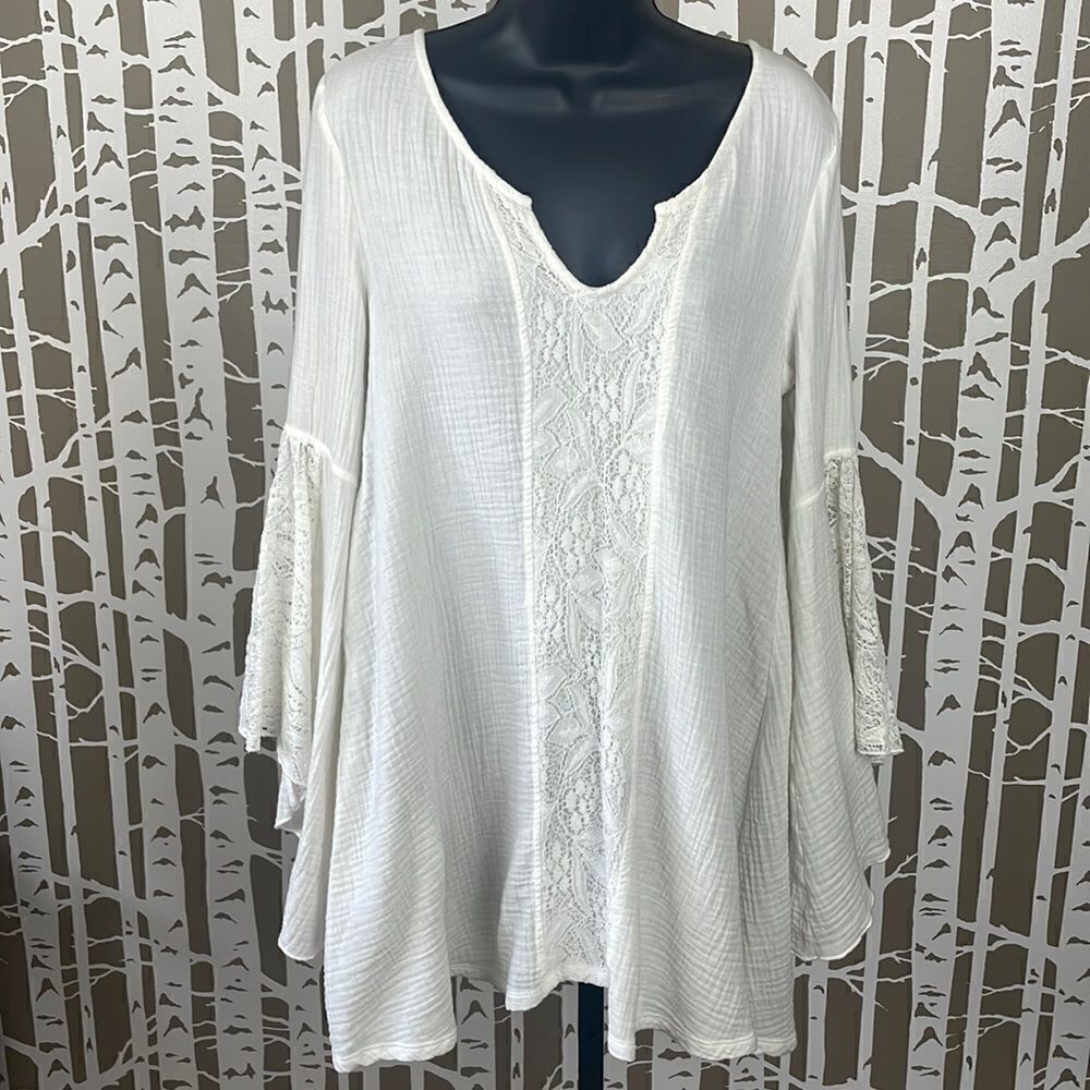 L*Space Boho Gauze & Embroidered Mini Babydoll Dress Cream sz S